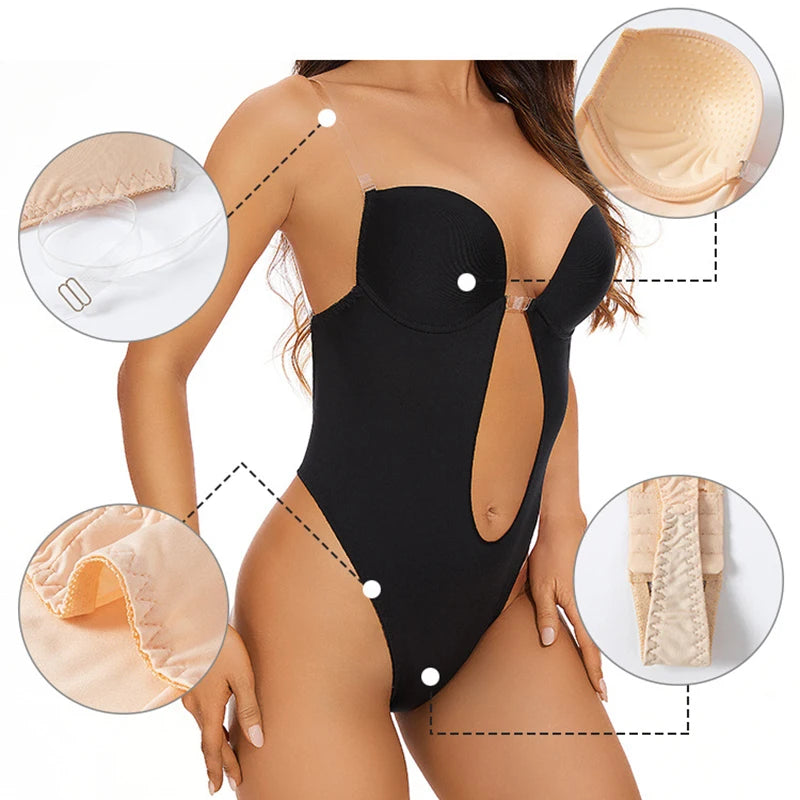 Invisible Shaper Bra Sexy Bodysuit Corset Backless Deep V-Neck U