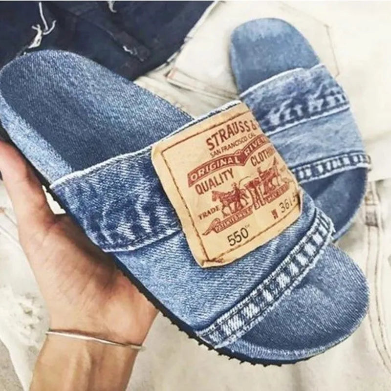 2024 Fashion Denim Slipper Female Shoes Non-slip Comfortable Summer