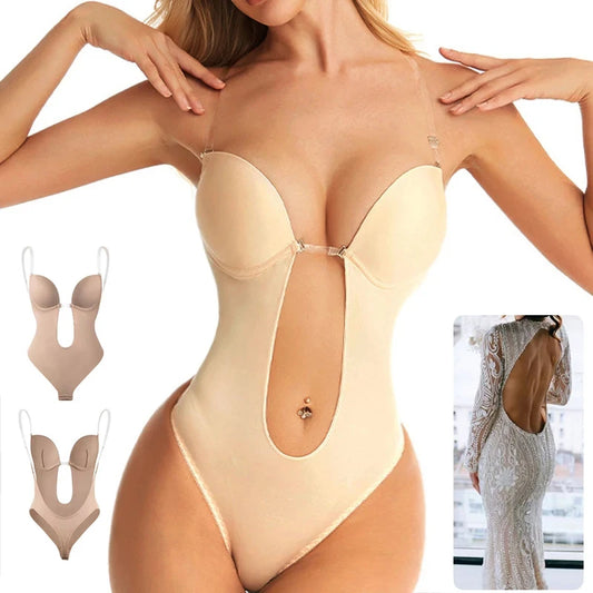 Invisible Shaper Bra Sexy Bodysuit Corset Backless Deep V-Neck U