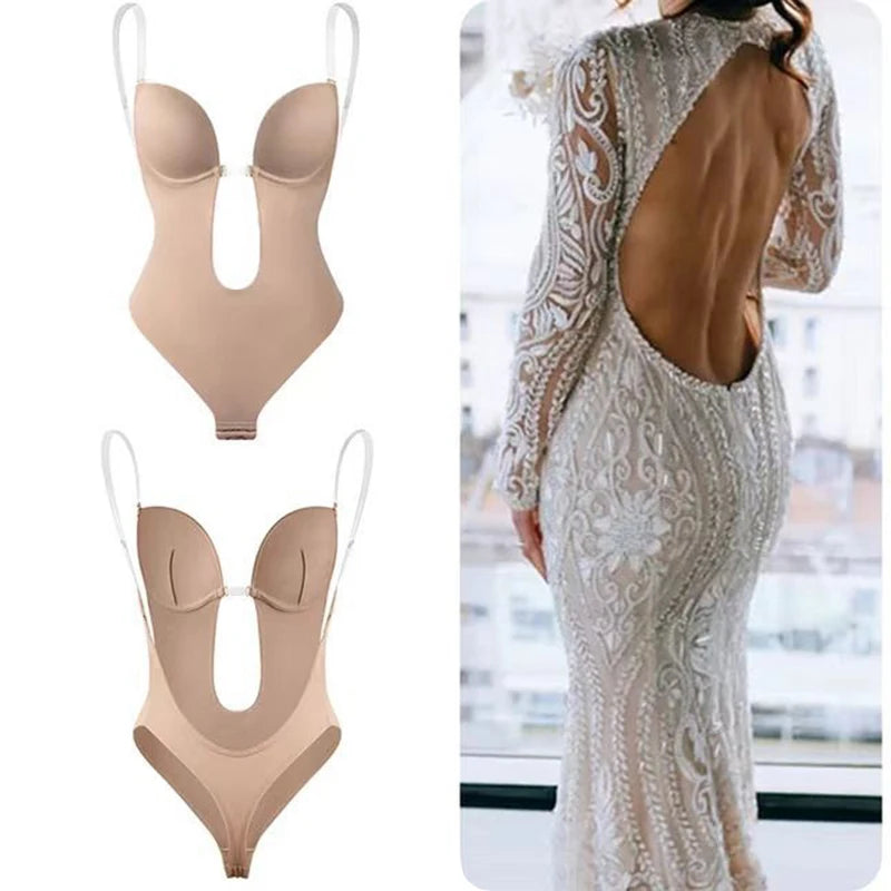 Invisible Shaper Bra Sexy Bodysuit Corset Backless Deep V-Neck U