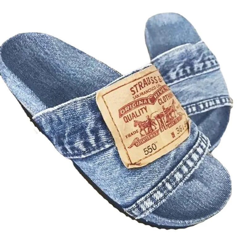 2024 Fashion Denim Slipper Female Shoes Non-slip Comfortable Summer