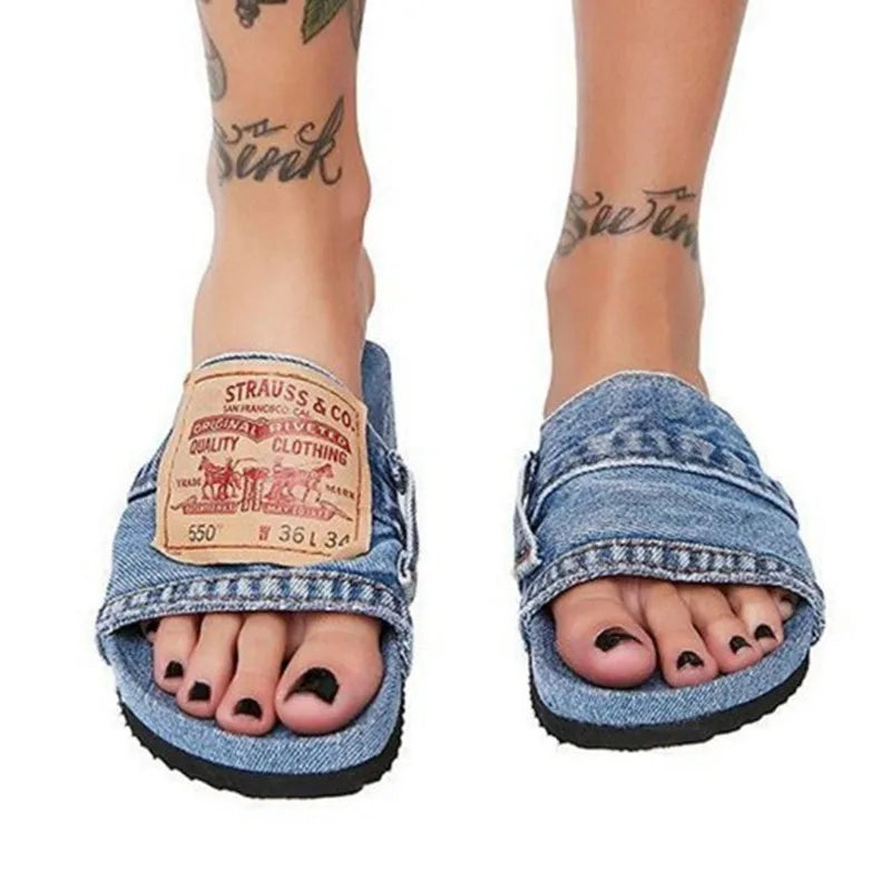 2024 Fashion Denim Slipper Female Shoes Non-slip Comfortable Summer