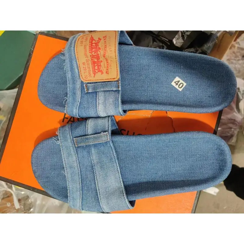 2024 Fashion Denim Slipper Female Shoes Non-slip Comfortable Summer